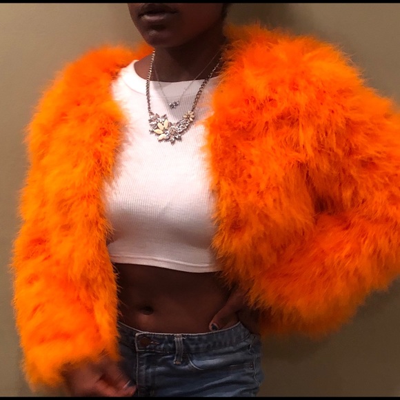 Coats | Orange Faux Fur Jacket | Poshmark